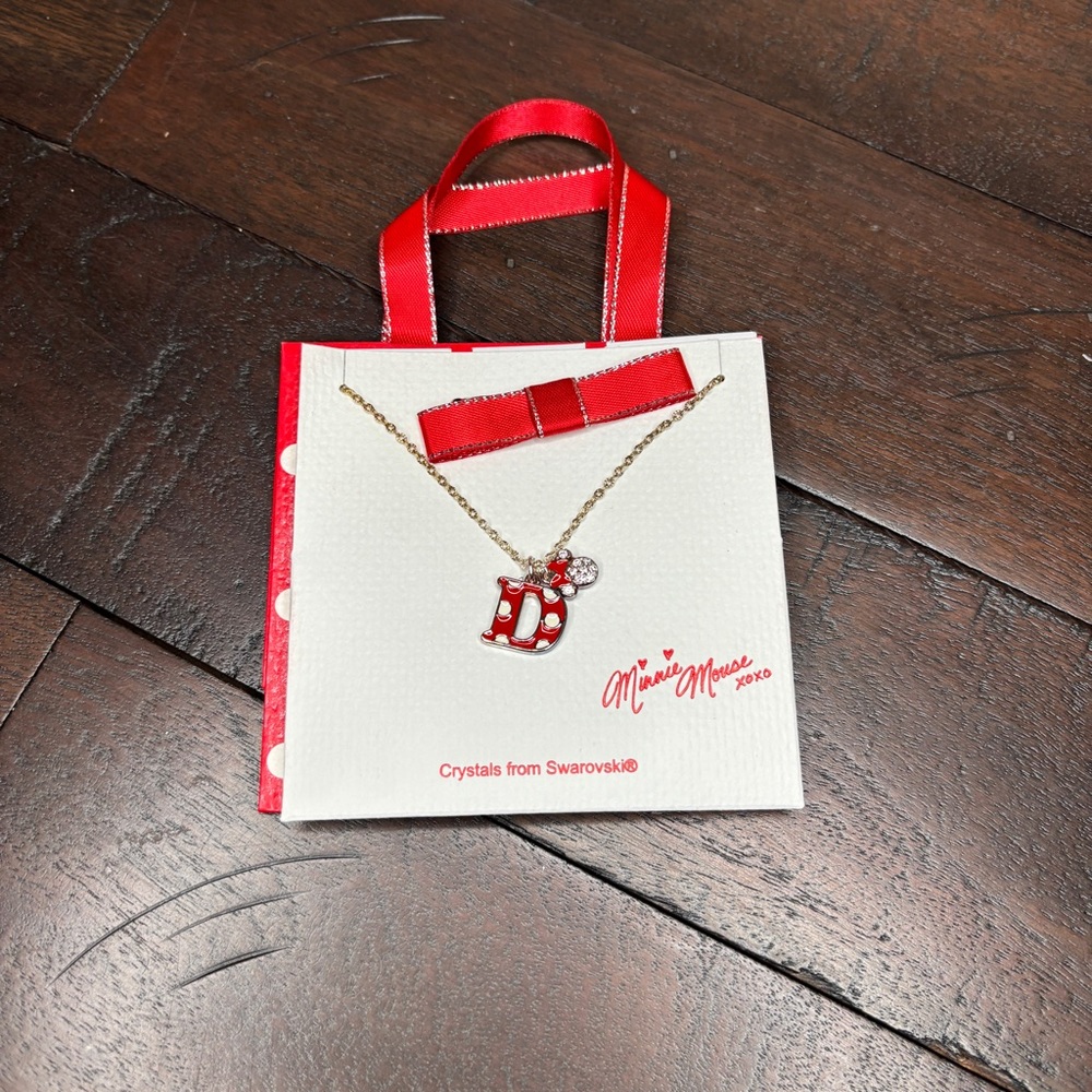 Disney Theme Park Minnie Mouse Initial Necklace "D" - Swarovski crystals - New